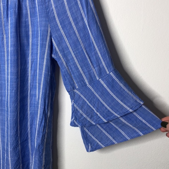 Alyx Layered Bell Sleeve Blue White Stripe Blouse - Picture 3 of 7